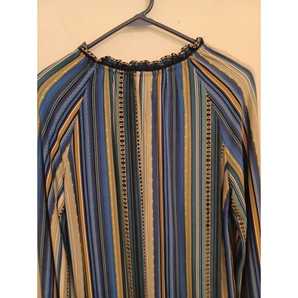 Susan Graver Pullover Knit Tunic Top M Blue Striped Longsleeve Casual Lagenlook - Picture 9 of 9